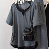 Women's Plus Size Patchwork Faux Two-Piece Short Sleeve T-Shirt - Loose, Slimming, Versatile Summer Style