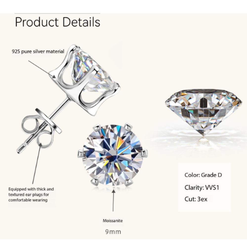 3-9mm Minimalist Delicate Six Prong Moissanite Stud Earrings Unique High End D VVS1 Exquisite Jewelry