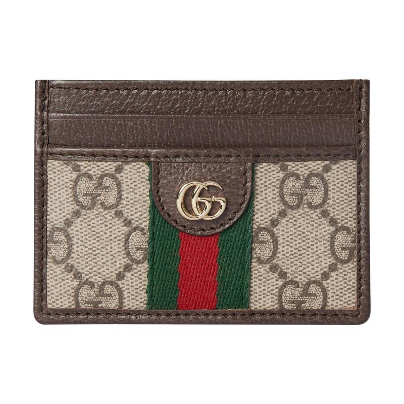 Gucci Ophidia double G letter light gold hardware accessories leather and canvas card holder regular women's beige and brown