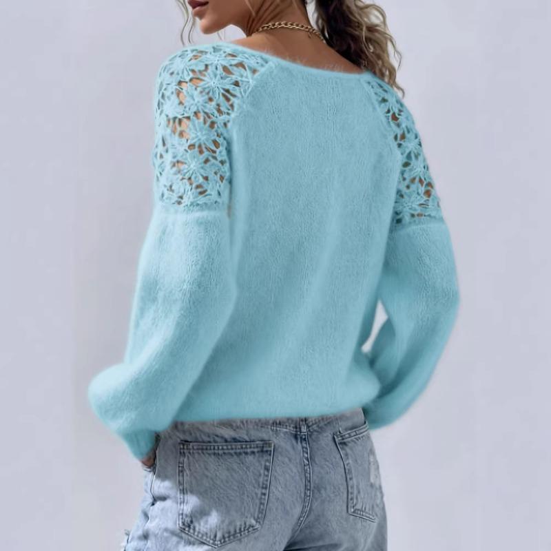 Damen Pullover mit langen Ärmeln, handgehäkelt, aus Kunstmink, Strickpullover