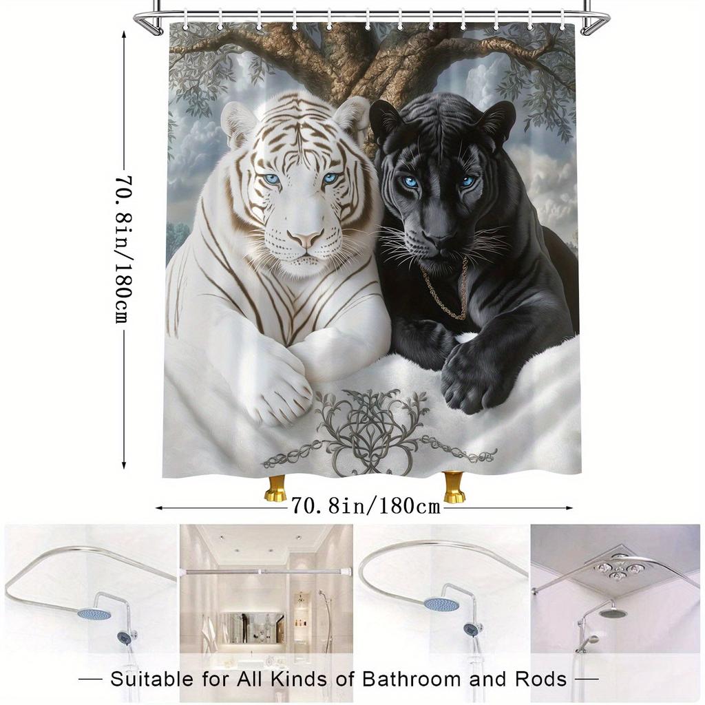 1pc Shower Curtain - Majestic Blue Tiger In the Water with Glowing Eyes Design Waterproof