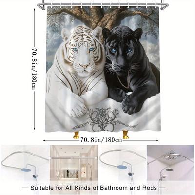 1 st duschdraperi - Majestätisk blå tiger i vattnet med lysande ögon Design Vattentät