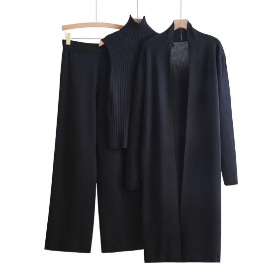 Women's Piece Cardigan Knit Lounge Set 3 Elastic Waist Wide Leg