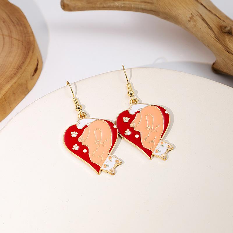 Cartoon Playing Card Suit Cat Stud Earrings, Personalized Geometric Love Earrings, Sweet Peach Heart Earrings