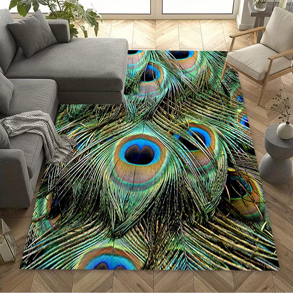 1pc Home Carpet Peacock and Flowers Non-Slip Design for Office Decor Living Room Bedroom Gift
