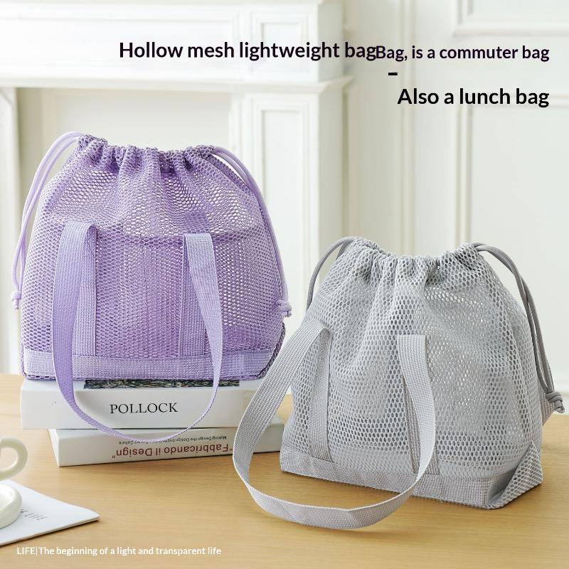 Mesh Drawstring Tote Bag Quick Dry Durable Large Capacity Multipurpose Handbag for Gym Swimming Beach Outdoor Hiking Use