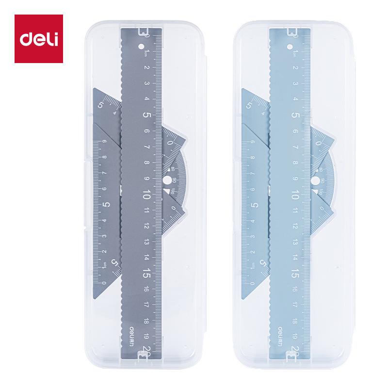 79532 Deli Student Drafting Ruler Set: Includes Straight Ruler, Two Triangle Rulers, and Protractor