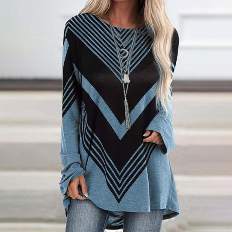 Round Neck 3D Printed Top Fashionable Casual Retro Long Sleeved Women's T-shirts