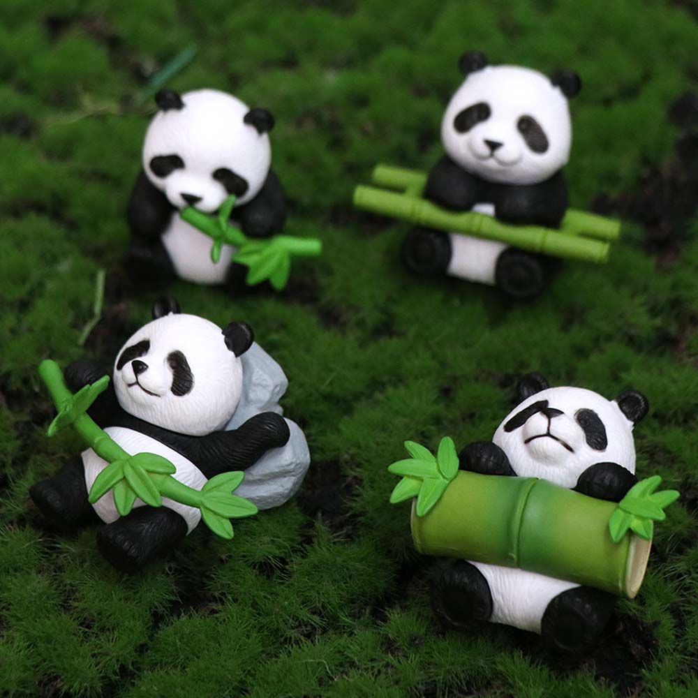8pcs Lifelike Miniature Panda Figurines Cartoon Animal Statues Panda Ornament  Fairy Gardens