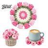 Handwoven Tea Cup Coasters Crochet Flower Bouquet Coaster Handmade Knit Rose Mug Mat Transforms Into Bouquet 2-in-1 Botanical Room Decoration Drink