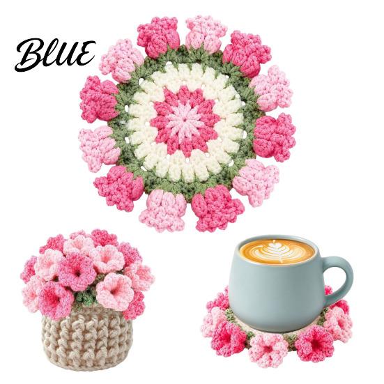 Handwoven Tea Cup Coasters Crochet Flower Bouquet Coaster Handmade Knit Rose Mug Mat Transforms Into Bouquet 2-in-1 Botanical Room Decoration Drink