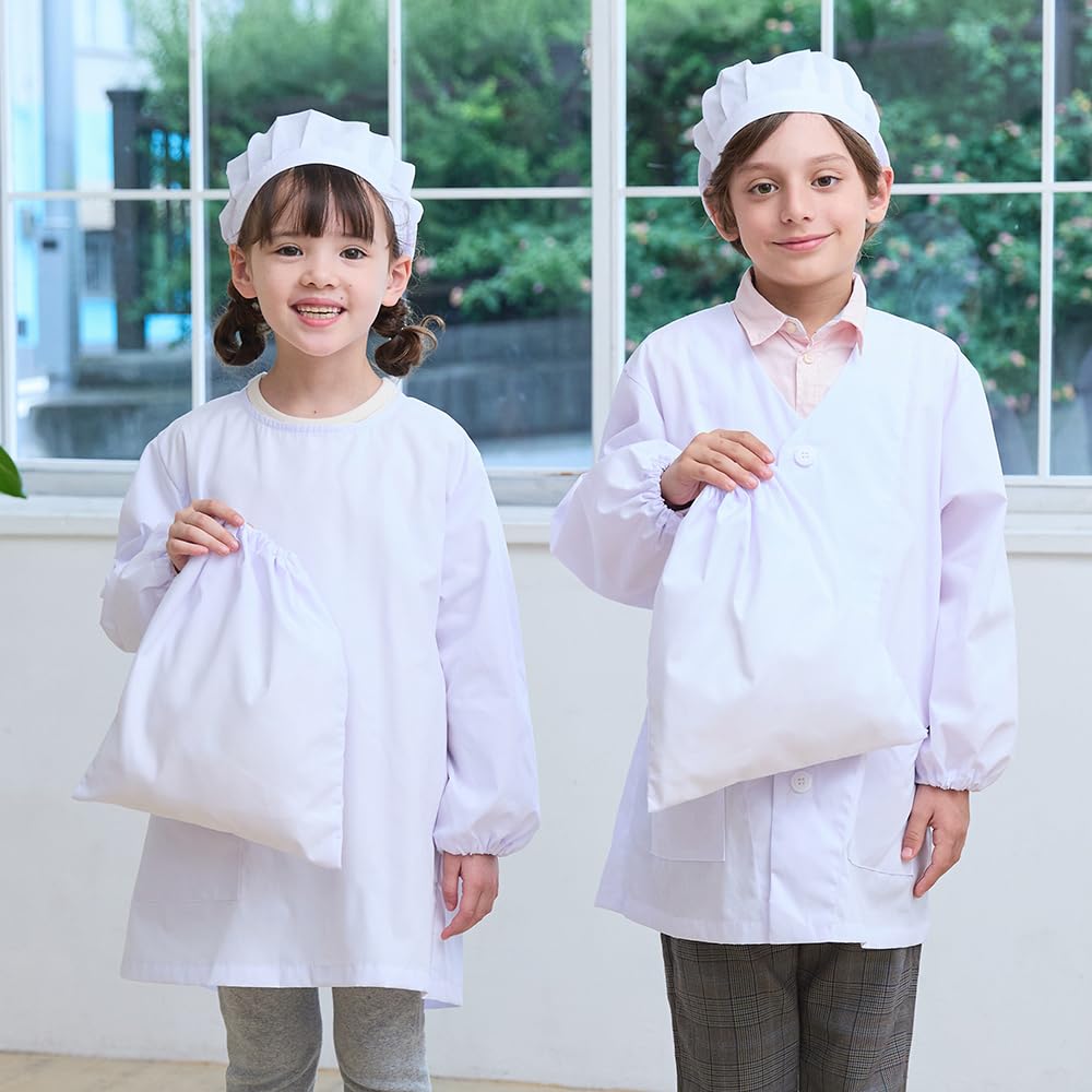 School lunch apron set opening M size cooking school lunch drawstring for boys and white elementary school school lunch school lunch boys and girls