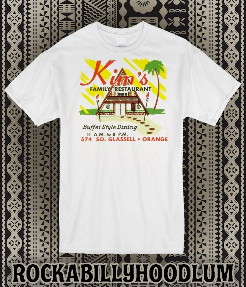 Retro Tiki Art Tee T Shirt 100% Cotton Kims Family Restaurant Polynesian