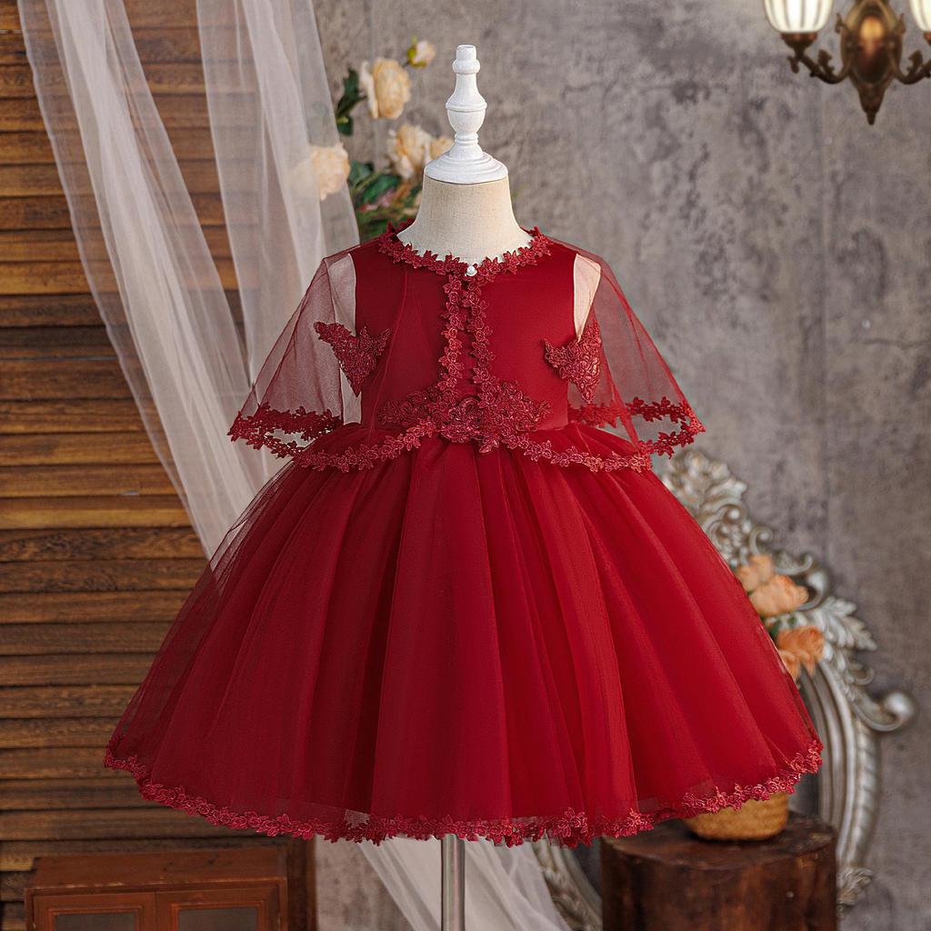 2025 Nowy Zestaw Dwuczęściowy Sukienki Z Koronki i Siateczki dla Dzieci na Przyjęcie Urodzinowe