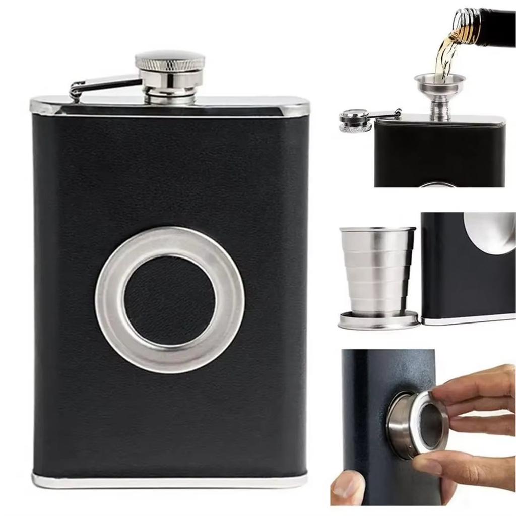 8oz Wine Hip Flask with Cup Built-in CollapsibleFunnel Stainless Steel Wine Bottle Drink Barware Whiskey Flask