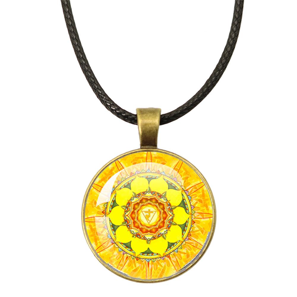 New Necklace Mandala Art Picture Rope Chain Glass Pendant Necklaces Sacred Geometry Yoga Om Fashion Jewelry Gift