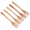 5PCS Wooden Forks Set 7.5 Inch 3 Prong Reusable Japanese Salad Dinner Forks Wood Flatware for Eating Stirring