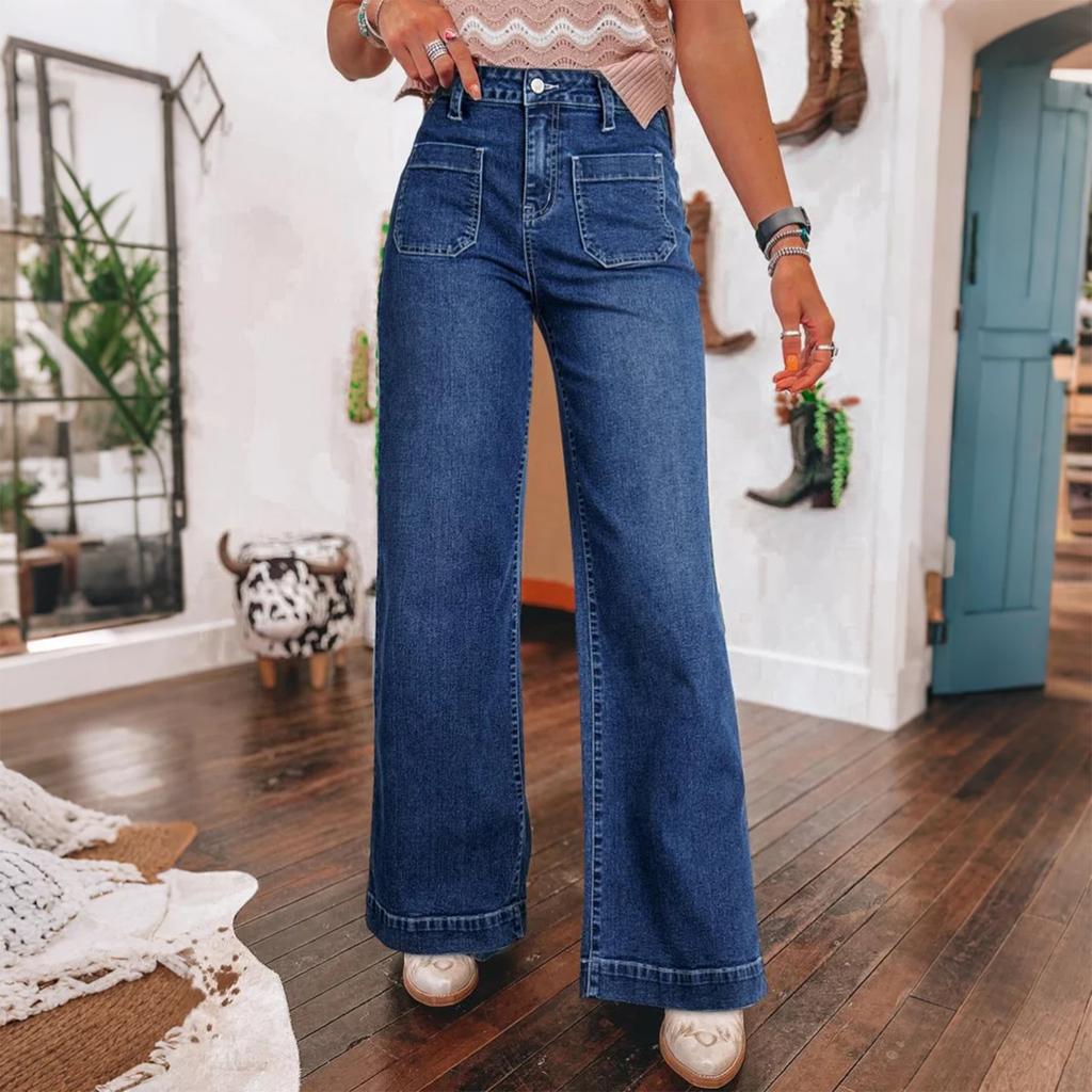 Ladies' Retro Straight Leg High Waisted Jeans