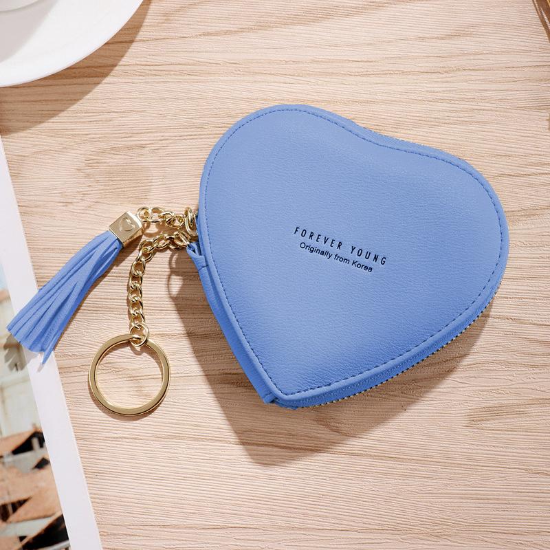 New Fashion Heart Shaped PU Leather Coin Purse Women Tassels Zipper Wallet Key Holder Bank Card Coin Bag Girls Mini Handbag