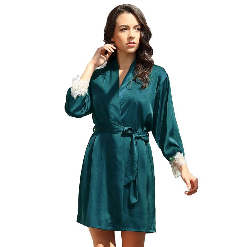 

Ночная рубашка большого размера, сексуальная, с кружевным краем, имитация шелка, домашняя ночная рубашка, пижама 2XL(INTL.XL)