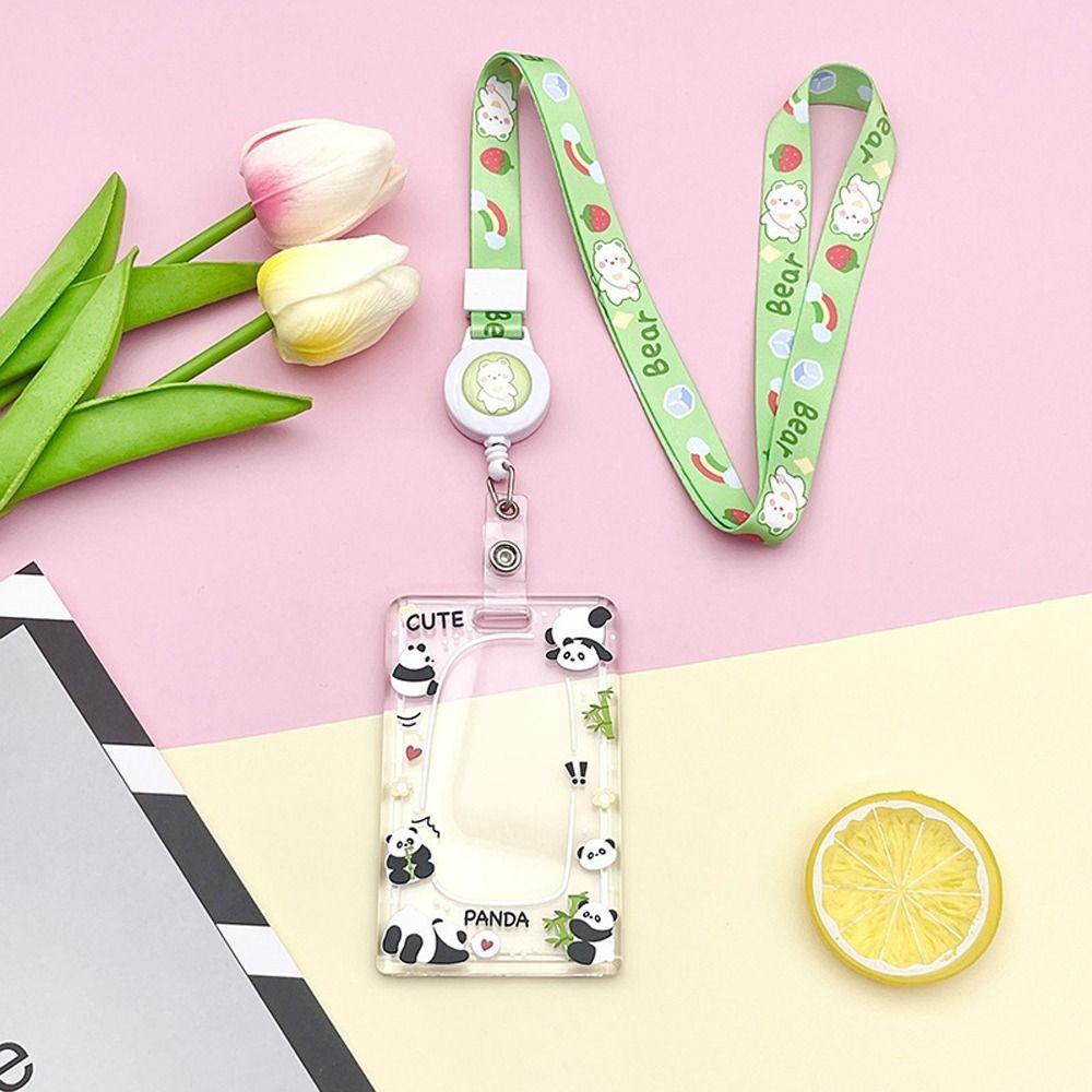 Bear Cartoon Acrylic Card Holder Rabbit Lanyard Bus Card Box Cute Rabbit Card Case Outdoor