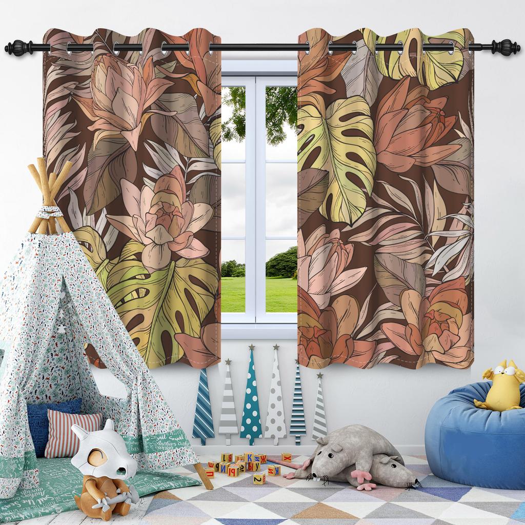 2pcs Fresh Flowers Plants Blackout Curtain Bedroom Privacy Partition Living Room Darkening Heat insulation Window Curtains
