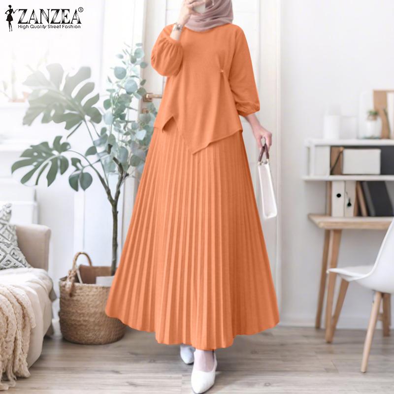 ZANZEA Women Long Sleeve Blouse and Long Skirts Casual Two Piece Suit Sets