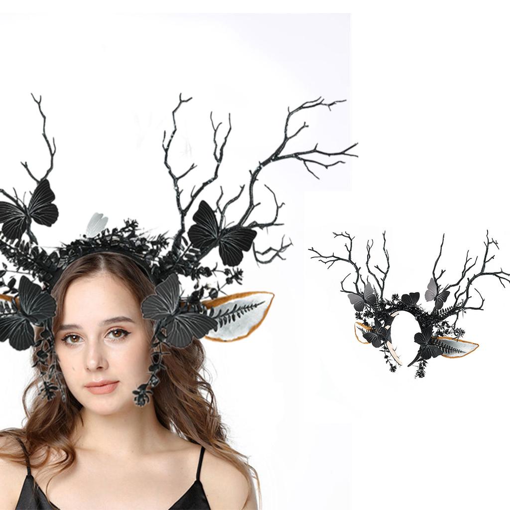 Grampo de Cabelo de Orelha de Borboleta e Veado Preto de Halloween Peça de Cabeça Confortável de Resina Para Festas a Fantasia de Adultos