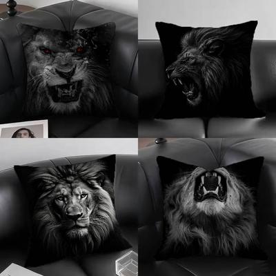 1pc Black And White Lion Pillow Case Fashion Square Pillowcase Bedroom Sofa Room Ins Decoration Leisure