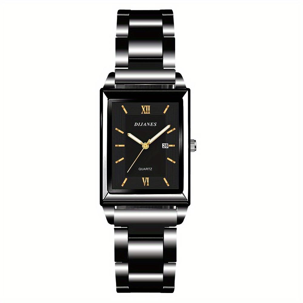Square Men's Watch Steel Strap Business Gold Hands Men's Quartz Watch, Men's Gifts
