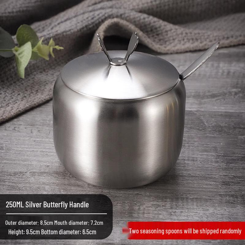 Gold Korean Style 304 Stainless Steel Seasoning Jar with Spoon - Perfect for Chili Sauce, Soy Sauce, or Salt.