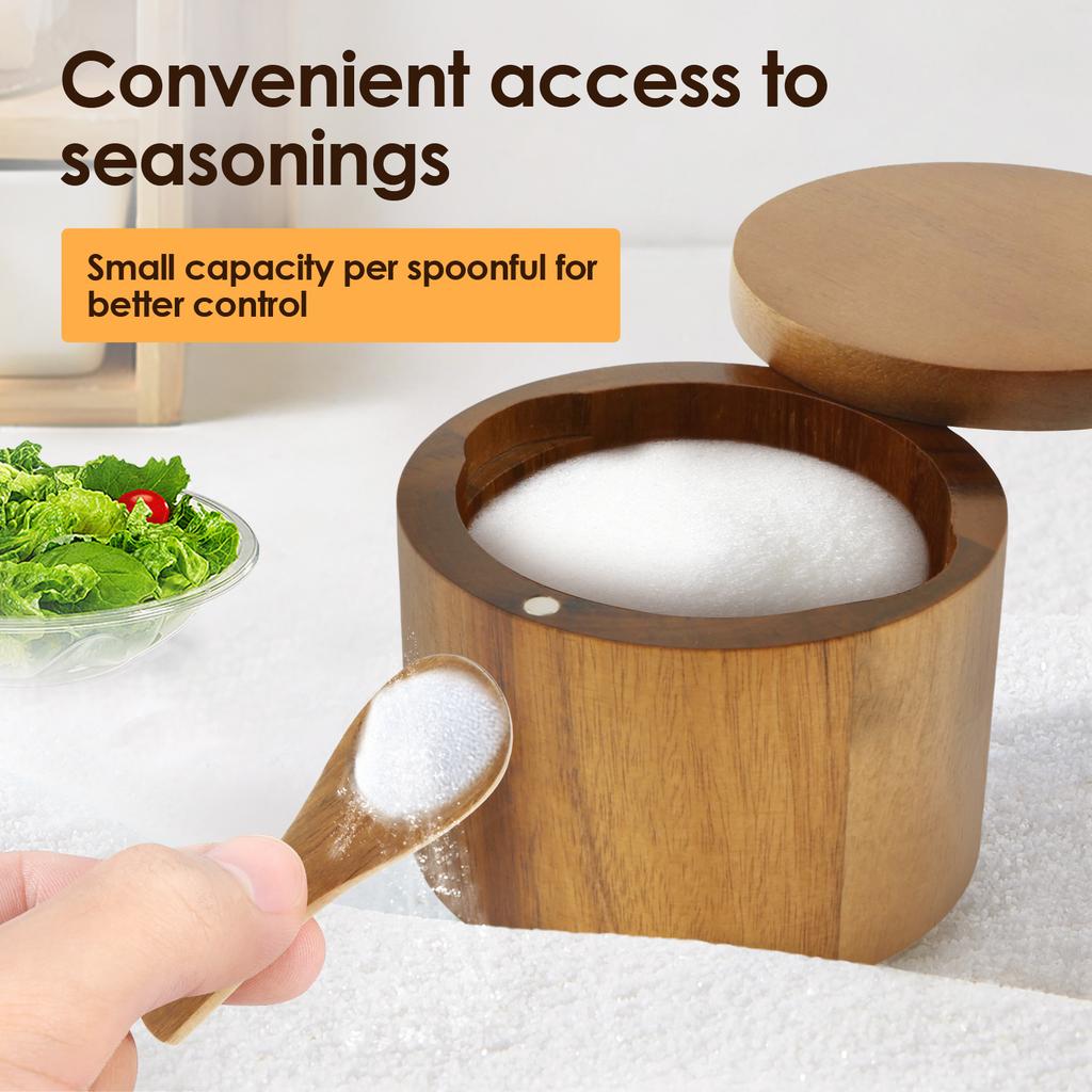 Potes de Tempero de Sal Pote de Pimenta Caixa de Condimentos de Madeira Tigela Pote de Armazenamento com Colher e Tampas Giratórias Magnéticas Saleiro para Cozinha