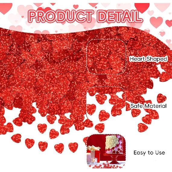 1500pcs/50g Valentines Day Hearts Confetti Decorations,Iridescent Red Heart Table Confetti Glitter Heart Sequ for Valentine's Day Wedding Birthday