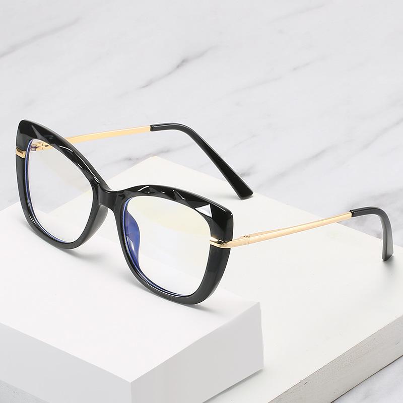 Cat'S Eye Crystal Cut Glasses Frame Trendy With Tr Spring Leg Flat Mirror Retro Frame
