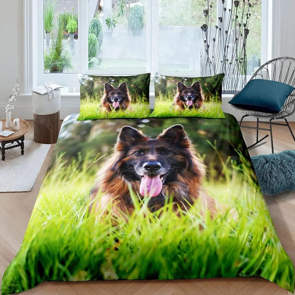 3D Cute German Shepherd Dog Duvet Cover Set And Pillowcases 75*50, Animal Puppy Printed Duvet Cover For Children, Boys And Girls