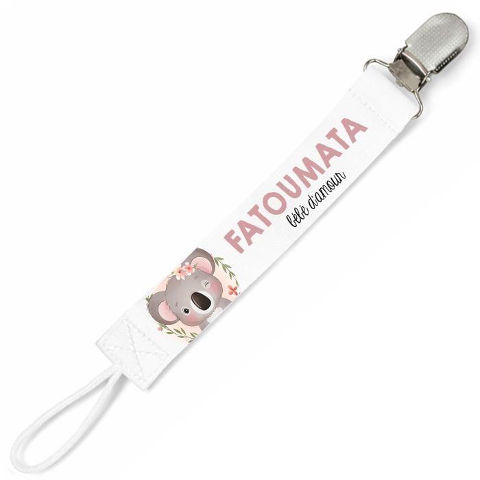 Planetee Attache tétine pour prénom FATOUMATA bébé d'amour Koala | Attache sucette cadeau naissance