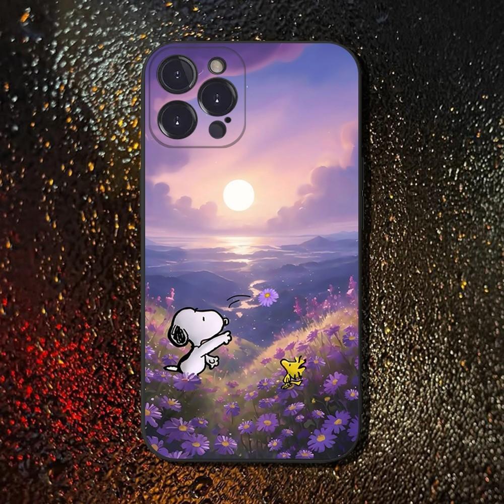 Cartoon S-Snoopys Phone Case For iPhone 16,15,14,13,12,11 Plus,Pro Max,XS,X,XR,SE,Mini,8,7,Soft Silicone Black Cover