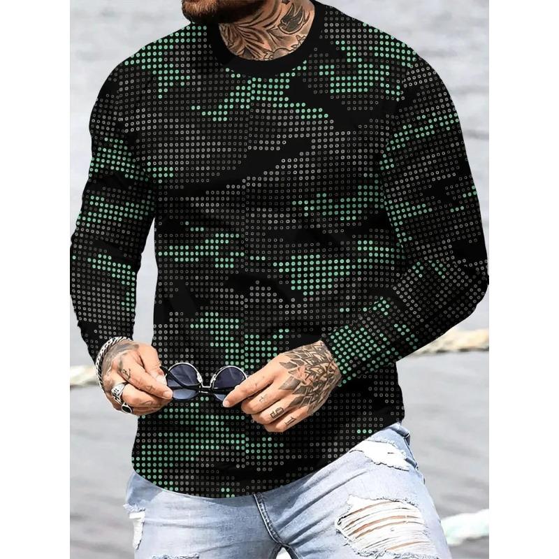 Men's 3D Printed Crew Neck Long Sleeve T-Shirt Fashion Versatile Trend Breathable Casual