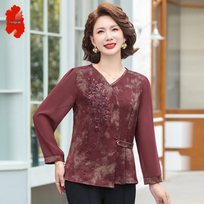 Women s Elegant Floral Slimming V-Neck Blouse 3XL