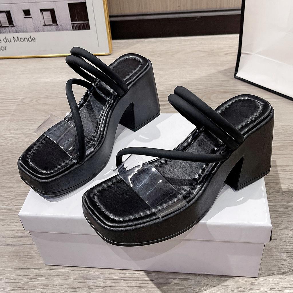 Outer size large size cool slippers female 2025 spring new Internet celebrity fairy style fashionable and comfortable wear thick high heels sandals fe
