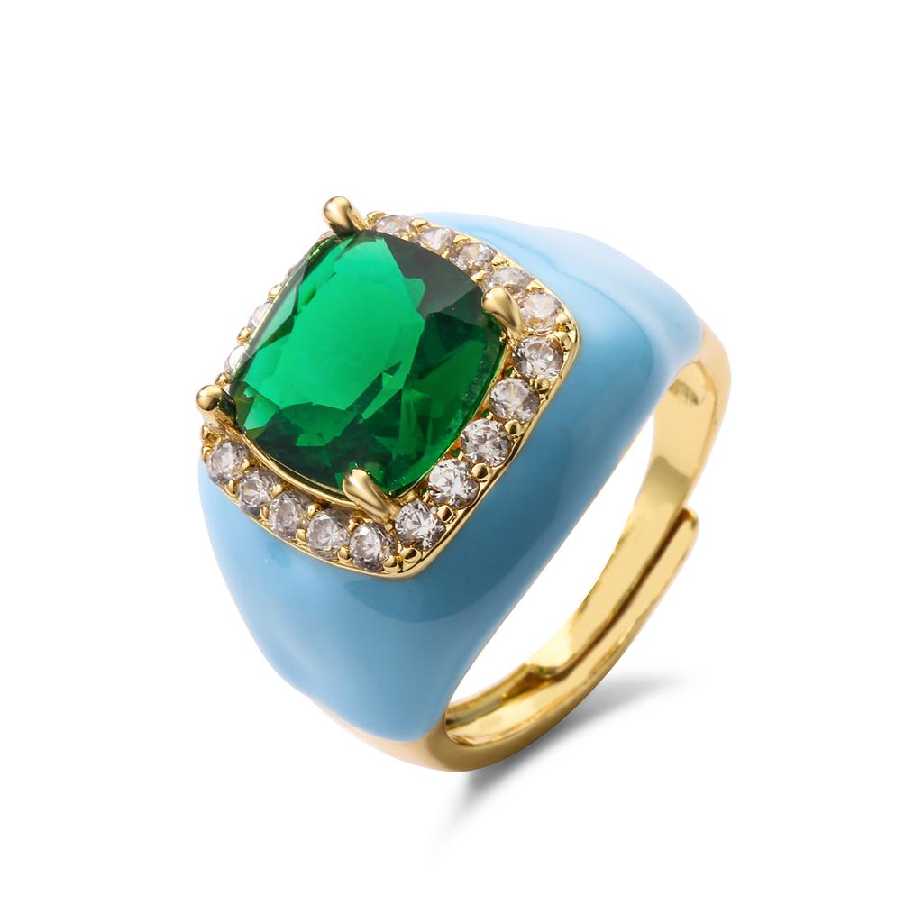 HECHENG, Mehrfarbiger Emaille-Öl-Tropfen-Zirkon Offener Ring für Damen Verstellbar Vergoldet Klobige Fingerringe Geschenk