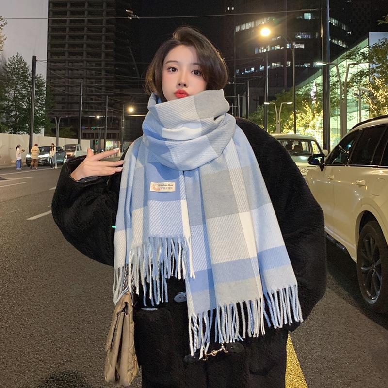 New Autumn and Winter Scottish Style Extra Long Wool Warm Outer Fringed Shawl Soft Plaid Scarf for Women