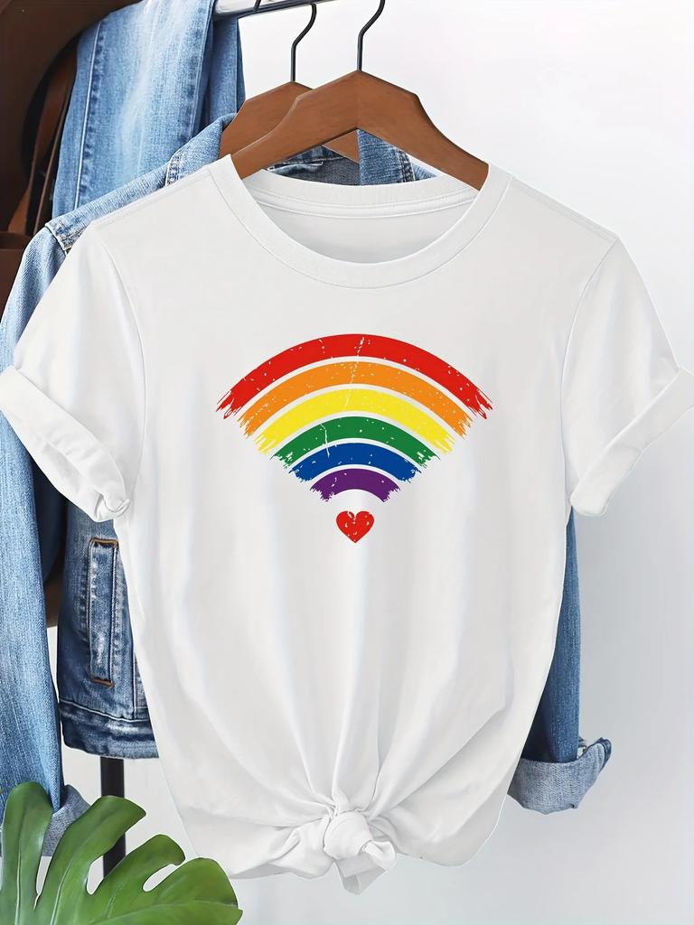 Womens Pride TShirt  Rainbow Heart Graphic TShirt Mens Everyday Casual Spring Summer Fall Clothing Fashion