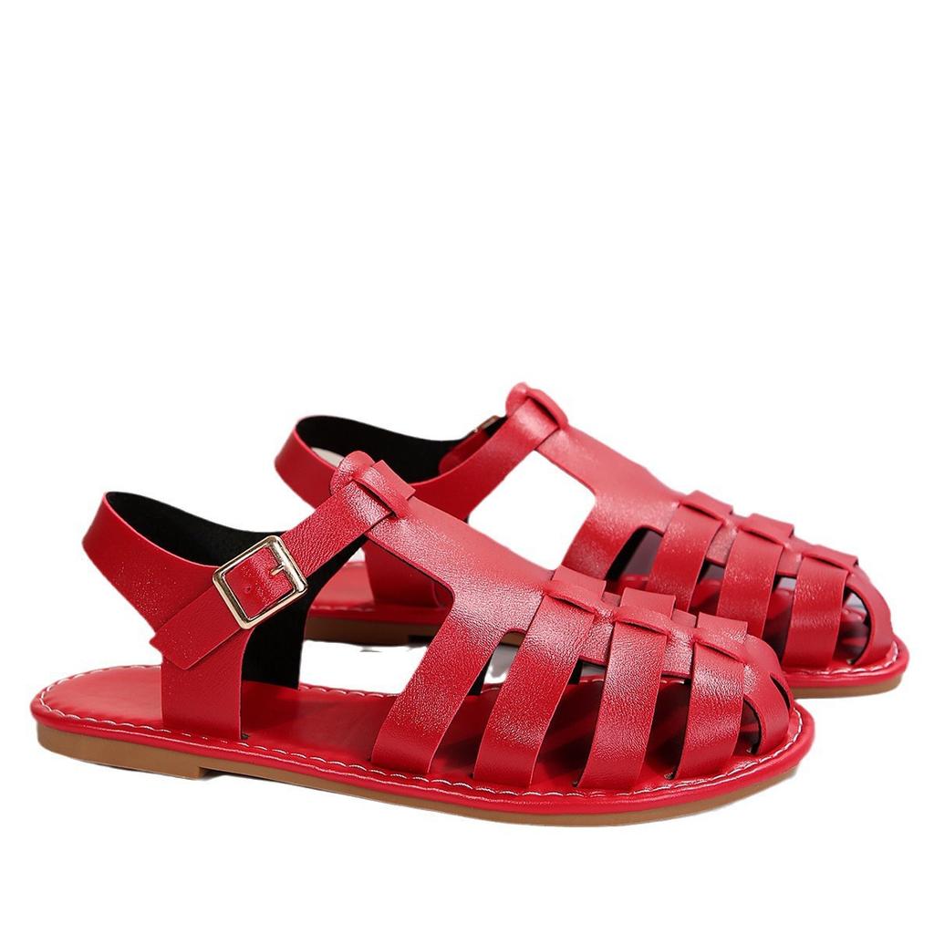 Baotou sandals women's 2025 summer new flat bottom hollow fashion European and American large size beach sandals women