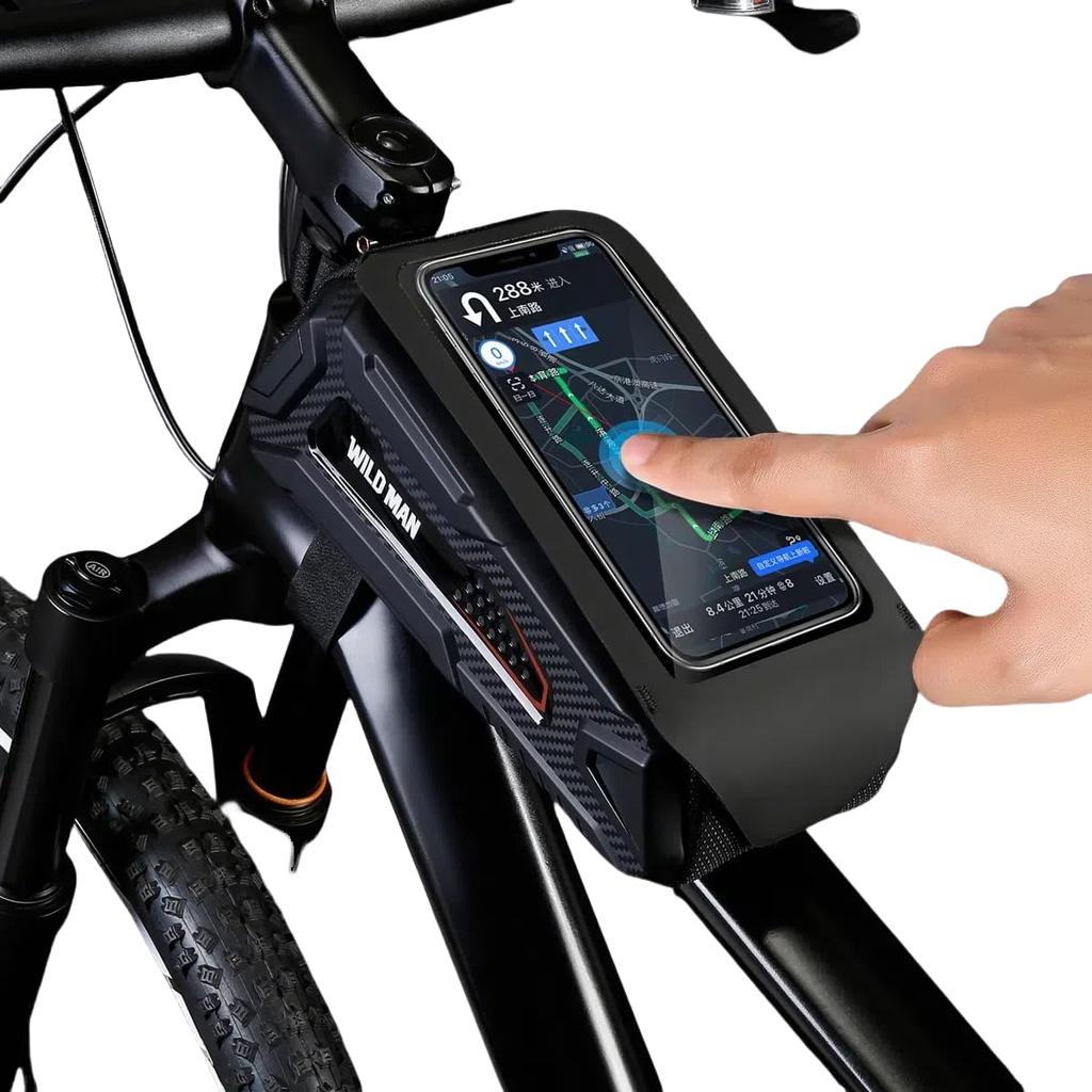 WILD MAN Bicycle Front Frame Waterproof Cycling Tube Bag with Smartphone Holder for Smartphones Up To Inches Bag, 6.8 (M90, Black/Red)