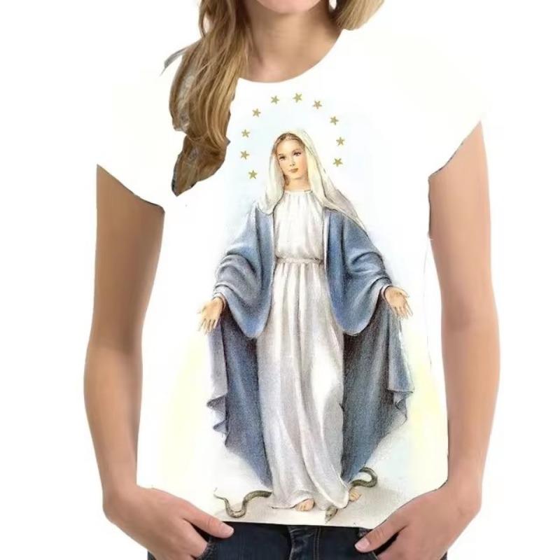 Camiseta unisex de alta calidad con estampado 3D de la Virgen María de Guadalupe, estilo católico, informal, de gran tamaño