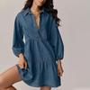 2026 European/American Lapel Long Sleeve Casual Denim Dress for Women