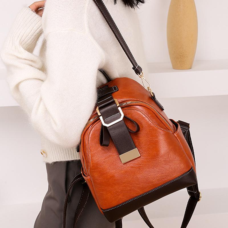 Vintage Backpack For Women High Quality PU Leather School Bag Large Capacity Travel Rucksack
