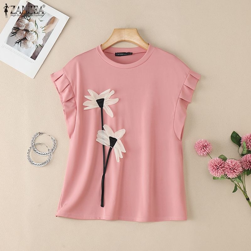 ZANZEA Damen Lässige Rundhals Ärmellose Patchwork Bluse