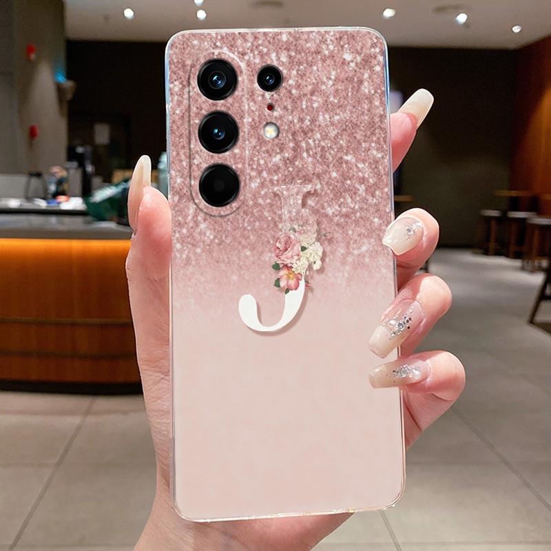 Anti-scratch Case For Tecno Camon 50 Pro 4G Jelly Clear TPU Soft Casing Fashion Lucky Initial Letter With Flower Couple Shell